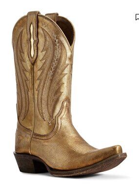 🤠 ARIAT WOMEN'S TAILGATE WESTERN DISTRESSED GOLD BOOTS 6 1/2 - Worn 1 Time 🤠